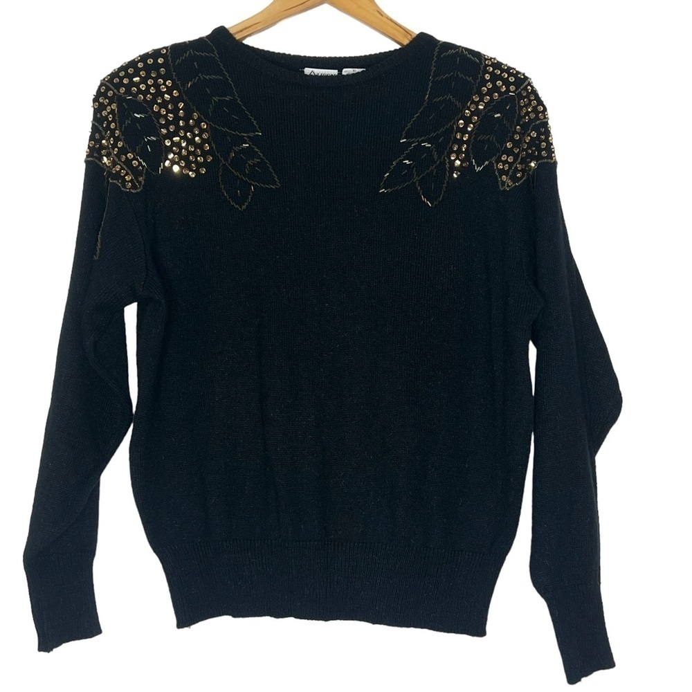 Vintage Gold Shoulder Embellished Black Sweater